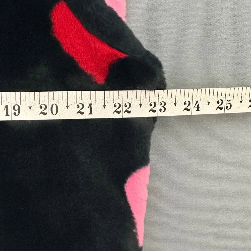 Kate Spade Womens Bathrobe M Black Plush Wrap Tie Red Pink Hearts Loungewear